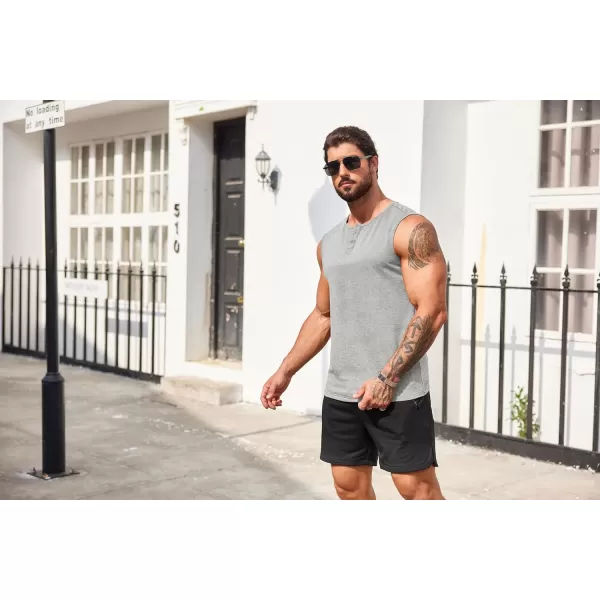 COOFANDY Men's Casual Tank Top Sleeveless Henley Shirts Muscle Fit T Shirt)