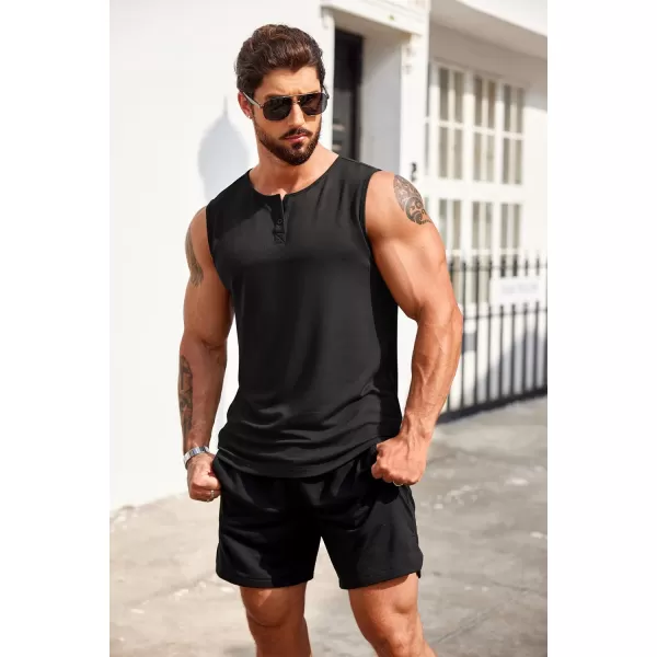 COOFANDY Men's Casual Tank Top Sleeveless Henley Shirts Muscle Fit T Shirt)