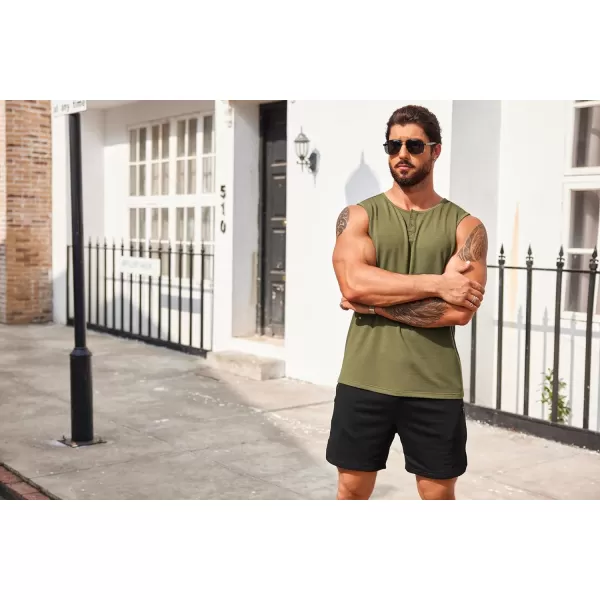 COOFANDY Men's Casual Tank Top Sleeveless Henley Shirts Muscle Fit T Shirt)