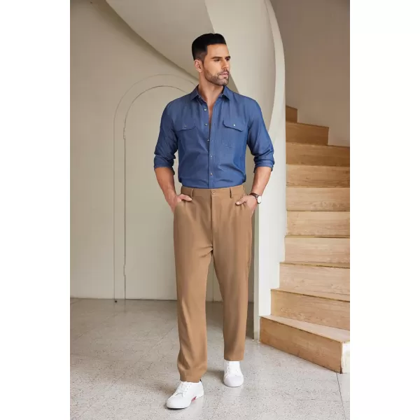 COOFANDY Men's Chino Pants Relaxed Fit Elastic Waist Basic Flat Front Drawstring Casual Pants