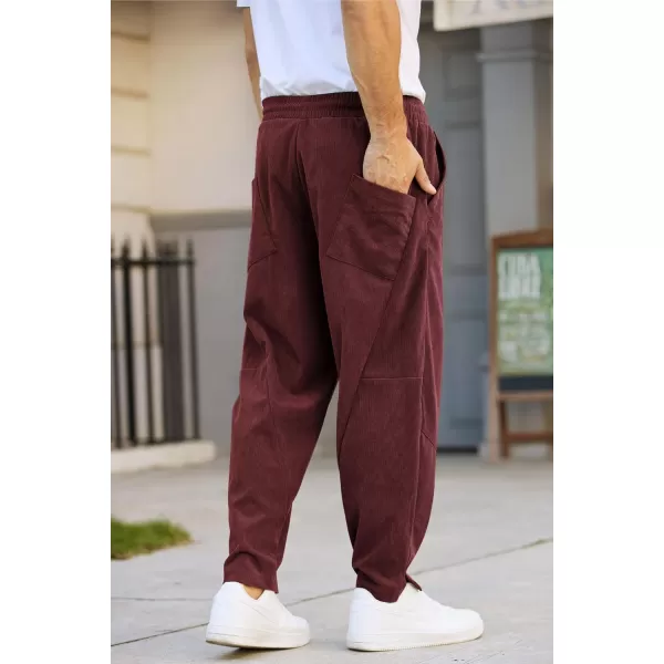 COOFANDY Men's Corduroy Pants Elastic Waist Drawstring Harem Pants Fashion Loose Casual Long Trousers with 4 Pockets