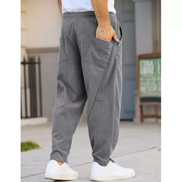 COOFANDY Men's Corduroy Pants Elastic Waist Drawstring Harem Pants Fashion Loose Casual Long Trousers with 4 Pockets