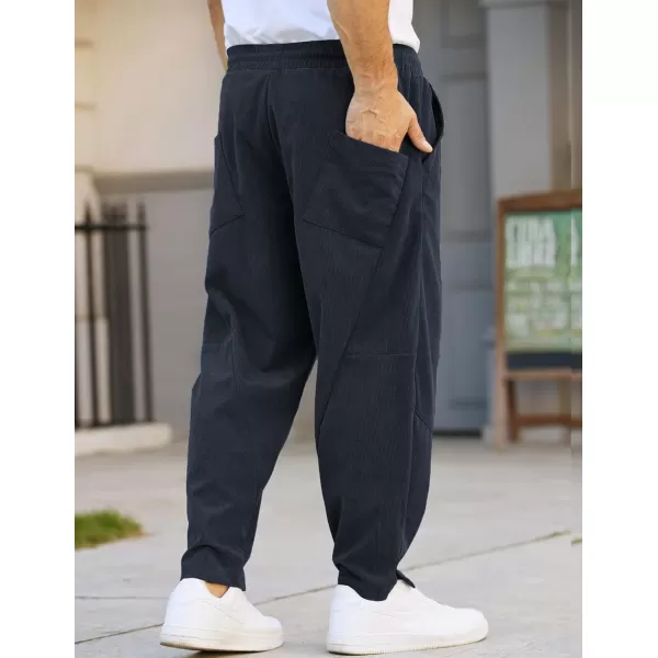 COOFANDY Men's Corduroy Pants Elastic Waist Drawstring Harem Pants Fashion Loose Casual Long Trousers with 4 Pockets