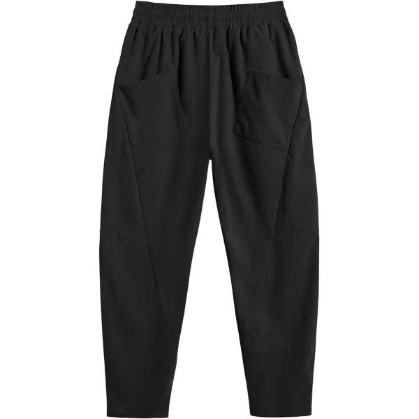 COOFANDY Men's Corduroy Pants Elastic Waist Drawstring Harem Pants Fashion Loose Casual Long Trousers with 4 Pockets