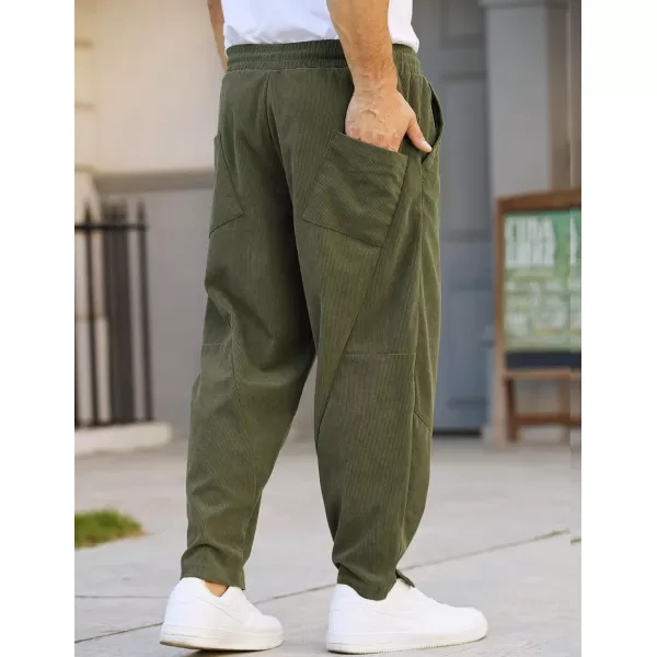 COOFANDY Men's Corduroy Pants Elastic Waist Drawstring Harem Pants Fashion Loose Casual Long Trousers with 4 Pockets