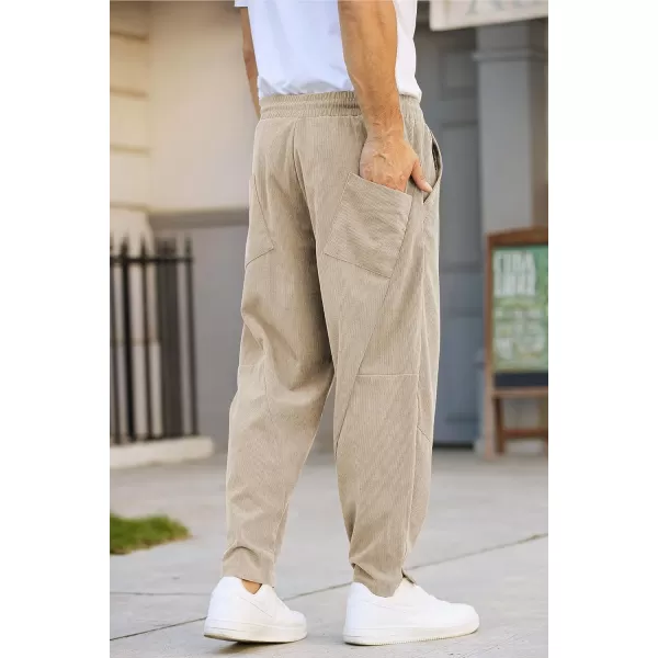 COOFANDY Men's Corduroy Pants Elastic Waist Drawstring Harem Pants Fashion Loose Casual Long Trousers with 4 Pockets