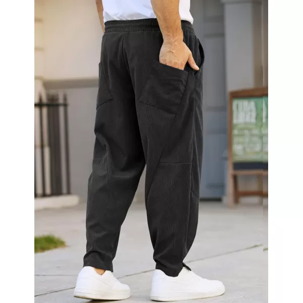 COOFANDY Men's Corduroy Pants Elastic Waist Drawstring Harem Pants Fashion Loose Casual Long Trousers with 4 Pockets