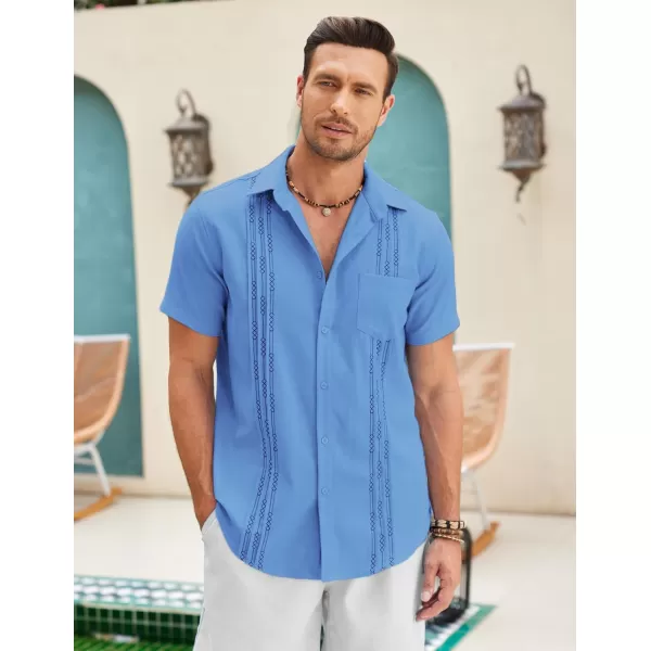 COOFANDY Mens Cotton Linen Cuban Guayabera Shirt Casual Short Sleeve Button Down Shirts Summer Beach Tops