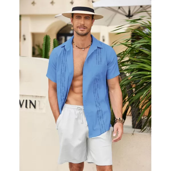 COOFANDY Mens Cotton Linen Cuban Guayabera Shirt Casual Short Sleeve Button Down Shirts Summer Beach Tops