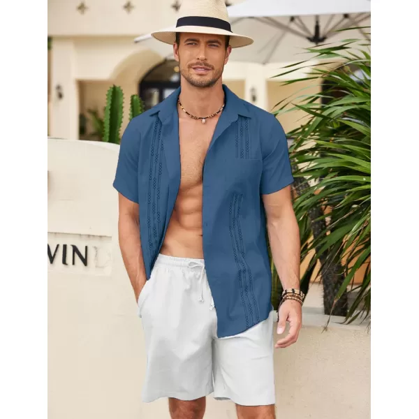 COOFANDY Mens Cotton Linen Cuban Guayabera Shirt Casual Short Sleeve Button Down Shirts Summer Beach Tops