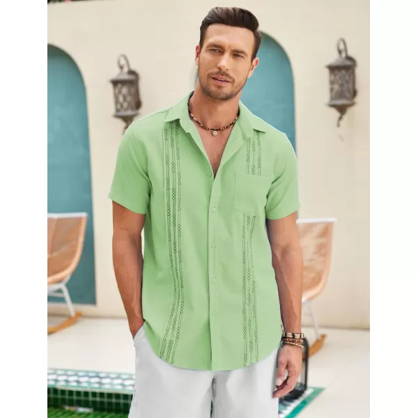 COOFANDY Mens Cotton Linen Cuban Guayabera Shirt Casual Short Sleeve Button Down Shirts Summer Beach Tops