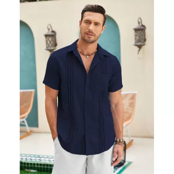 COOFANDY Mens Cotton Linen Cuban Guayabera Shirt Casual Short Sleeve Button Down Shirts Summer Beach Tops