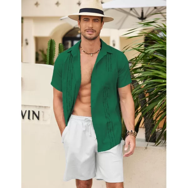 COOFANDY Mens Cotton Linen Cuban Guayabera Shirt Casual Short Sleeve Button Down Shirts Summer Beach Tops