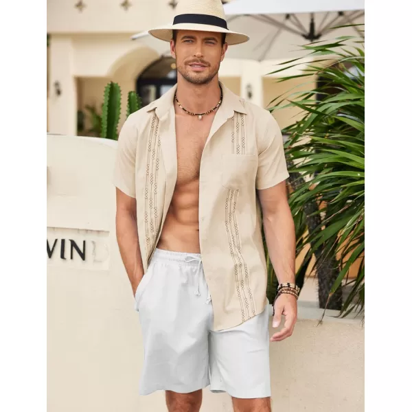 COOFANDY Mens Cotton Linen Cuban Guayabera Shirt Casual Short Sleeve Button Down Shirts Summer Beach Tops