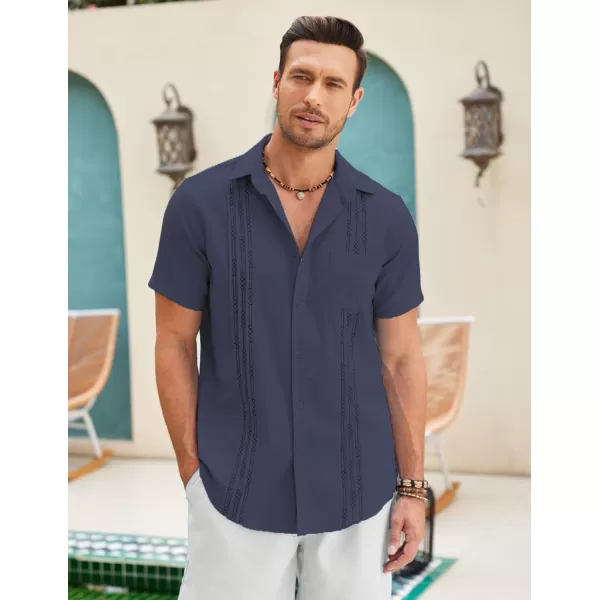COOFANDY Mens Cotton Linen Cuban Guayabera Shirt Casual Short Sleeve Button Down Shirts Summer Beach Tops