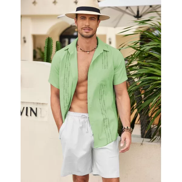 COOFANDY Mens Cotton Linen Cuban Guayabera Shirt Casual Short Sleeve Button Down Shirts Summer Beach Tops