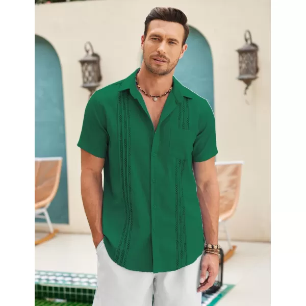 COOFANDY Mens Cotton Linen Cuban Guayabera Shirt Casual Short Sleeve Button Down Shirts Summer Beach Tops