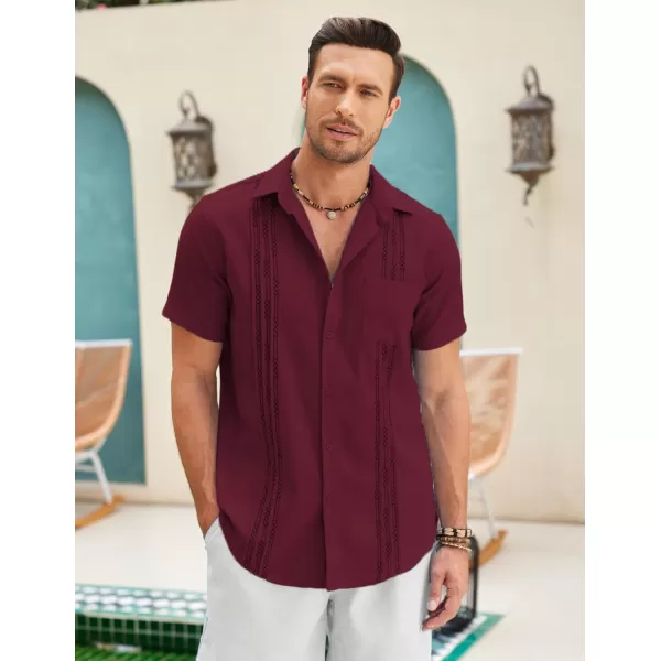 COOFANDY Mens Cotton Linen Cuban Guayabera Shirt Casual Short Sleeve Button Down Shirts Summer Beach Tops