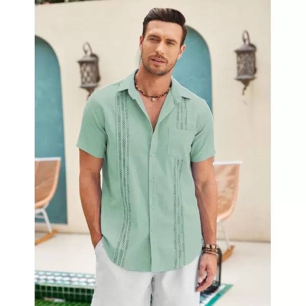 COOFANDY Mens Cotton Linen Cuban Guayabera Shirt Casual Short Sleeve Button Down Shirts Summer Beach Tops