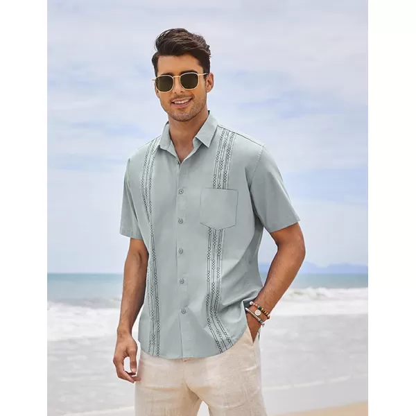 COOFANDY Mens Cotton Linen Cuban Guayabera Shirt Casual Short Sleeve Button Down Shirts Summer Beach Tops