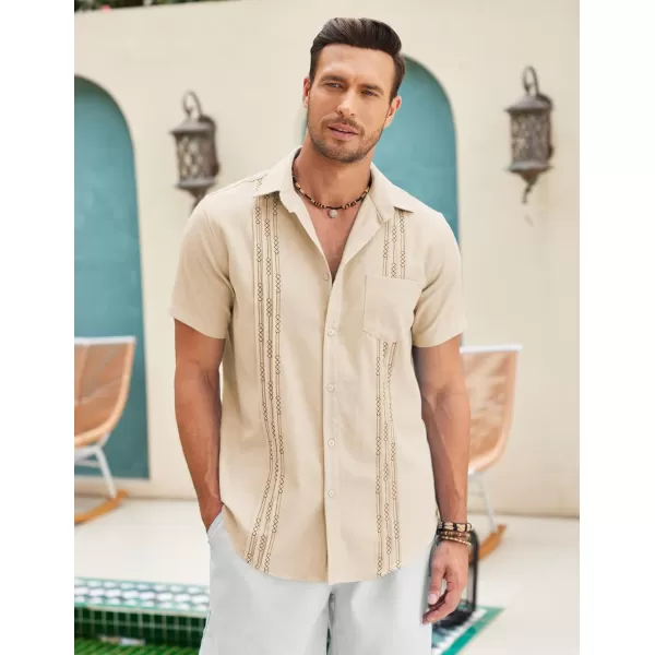 COOFANDY Mens Cotton Linen Cuban Guayabera Shirt Casual Short Sleeve Button Down Shirts Summer Beach Tops