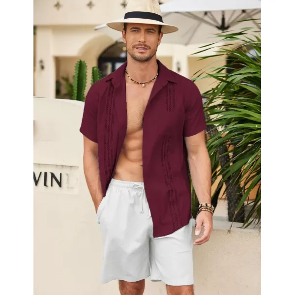 COOFANDY Mens Cotton Linen Cuban Guayabera Shirt Casual Short Sleeve Button Down Shirts Summer Beach Tops