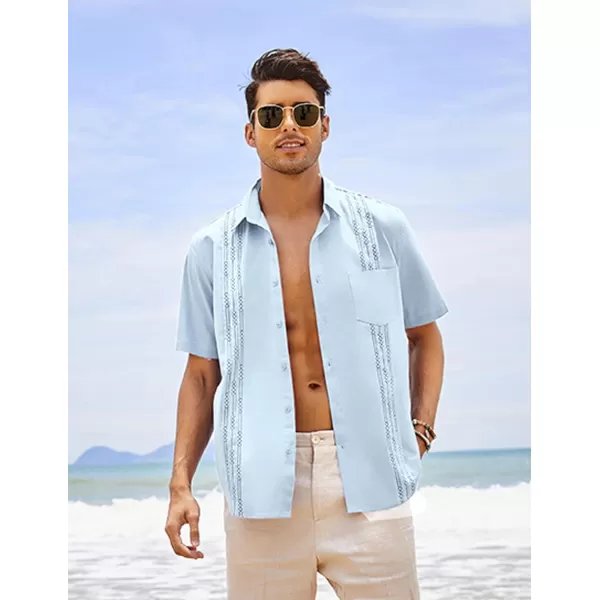 COOFANDY Mens Cotton Linen Cuban Guayabera Shirt Casual Short Sleeve Button Down Shirts Summer Beach Tops