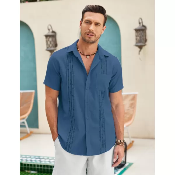 COOFANDY Mens Cotton Linen Cuban Guayabera Shirt Casual Short Sleeve Button Down Shirts Summer Beach Tops