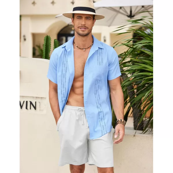 COOFANDY Mens Cotton Linen Cuban Guayabera Shirt Casual Short Sleeve Button Down Shirts Summer Beach Tops