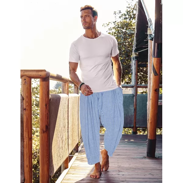 COOFANDY Men's Cotton Linen Harem Pants Drawstring Casual Cropped Trousers Lightweight Loose Beach Yoga Pants with Pockets