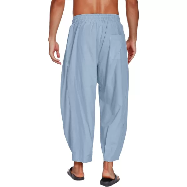 COOFANDY Men's Cotton Linen Harem Pants Drawstring Casual Cropped Trousers Lightweight Loose Beach Yoga Pants with Pockets