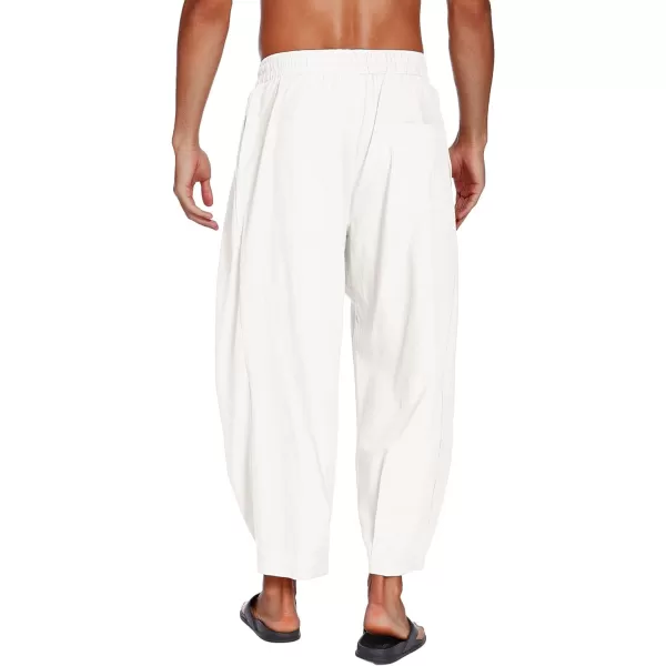 COOFANDY Men's Cotton Linen Harem Pants Drawstring Casual Cropped Trousers Lightweight Loose Beach Yoga Pants with Pockets