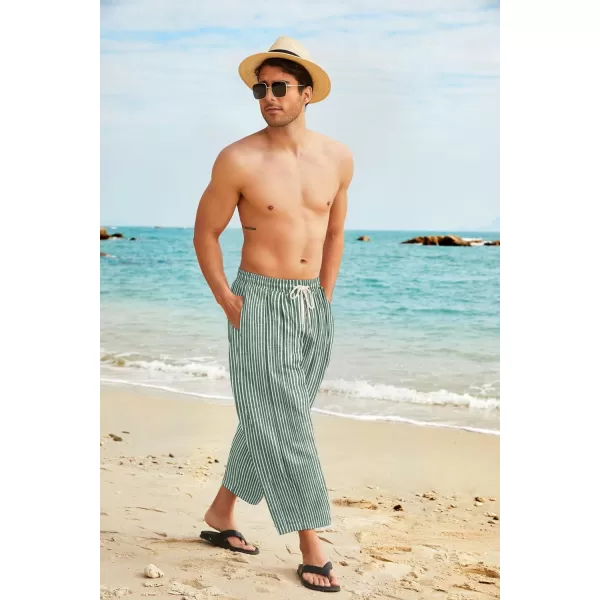 COOFANDY Men's Cotton Linen Harem Pants Drawstring Casual Cropped Trousers Lightweight Loose Beach Yoga Pants with Pockets