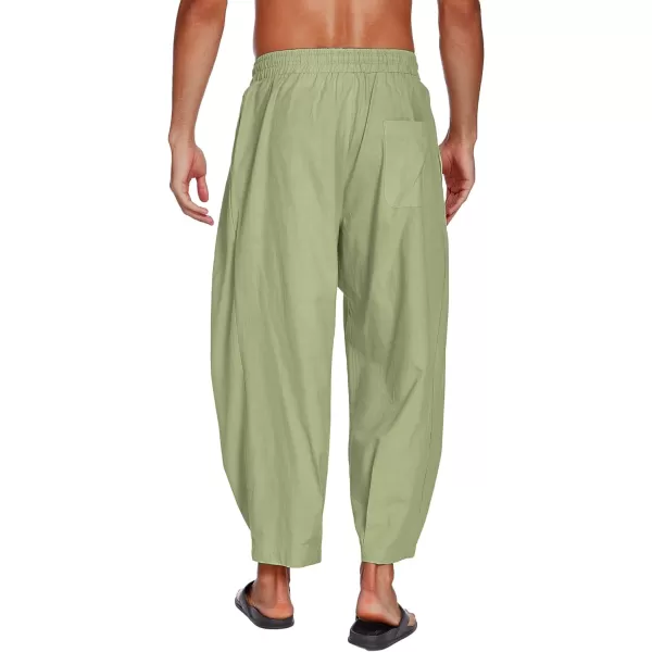 COOFANDY Men's Cotton Linen Harem Pants Drawstring Casual Cropped Trousers Lightweight Loose Beach Yoga Pants with Pockets