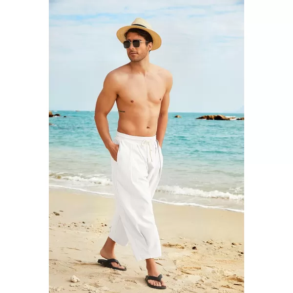 COOFANDY Men's Cotton Linen Harem Pants Drawstring Casual Cropped Trousers Lightweight Loose Beach Yoga Pants with Pockets