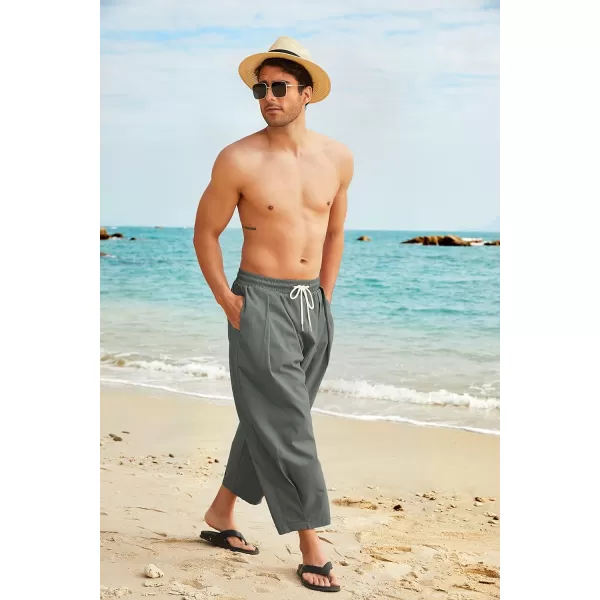 COOFANDY Men's Cotton Linen Harem Pants Drawstring Casual Cropped Trousers Lightweight Loose Beach Yoga Pants with Pockets