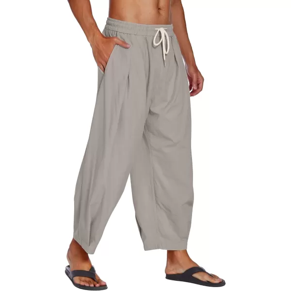 COOFANDY Men's Cotton Linen Harem Pants Drawstring Casual Cropped Trousers Lightweight Loose Beach Yoga Pants with Pockets