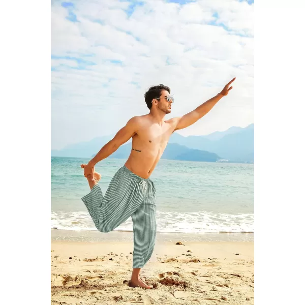 COOFANDY Men's Cotton Linen Harem Pants Drawstring Casual Cropped Trousers Lightweight Loose Beach Yoga Pants with Pockets