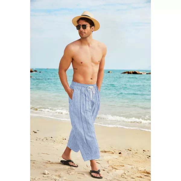 COOFANDY Men's Cotton Linen Harem Pants Drawstring Casual Cropped Trousers Lightweight Loose Beach Yoga Pants with Pockets