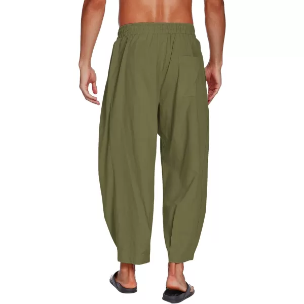 COOFANDY Men's Cotton Linen Harem Pants Drawstring Casual Cropped Trousers Lightweight Loose Beach Yoga Pants with Pockets