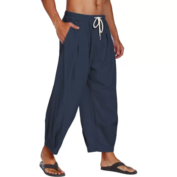 COOFANDY Men's Cotton Linen Harem Pants Drawstring Casual Cropped Trousers Lightweight Loose Beach Yoga Pants with Pockets