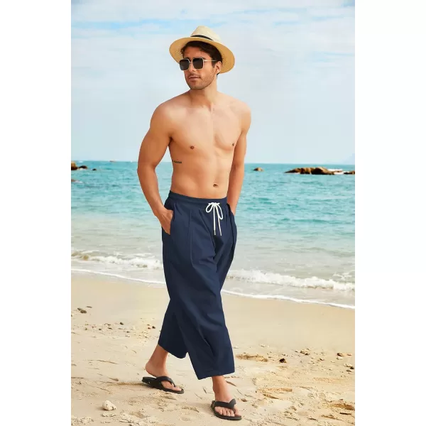 COOFANDY Men's Cotton Linen Harem Pants Drawstring Casual Cropped Trousers Lightweight Loose Beach Yoga Pants with Pockets