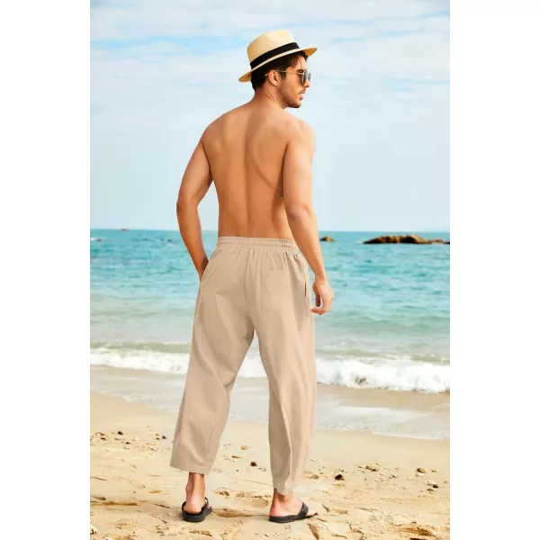 COOFANDY Men's Cotton Linen Harem Pants Drawstring Casual Cropped Trousers Lightweight Loose Beach Yoga Pants with Pockets
