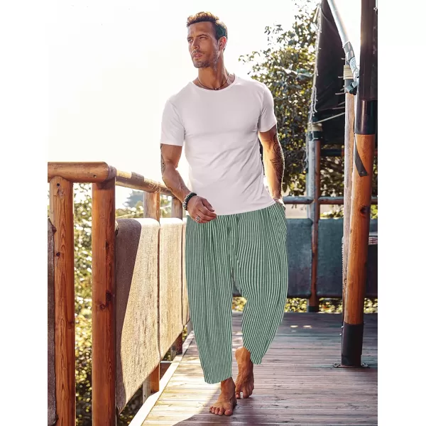 COOFANDY Men's Cotton Linen Harem Pants Drawstring Casual Cropped Trousers Lightweight Loose Beach Yoga Pants with Pockets