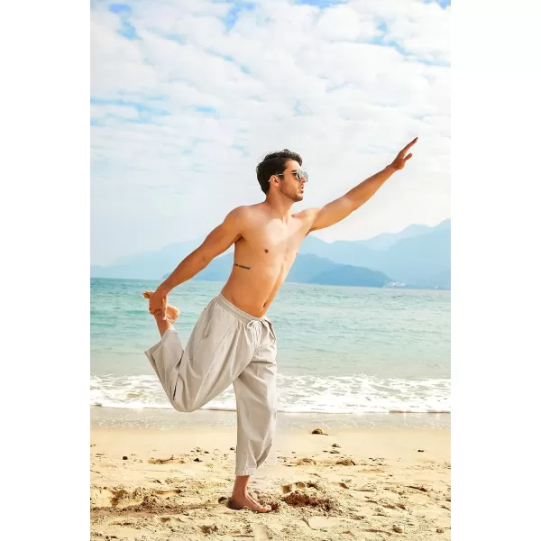 COOFANDY Men's Cotton Linen Harem Pants Drawstring Casual Cropped Trousers Lightweight Loose Beach Yoga Pants with Pockets
