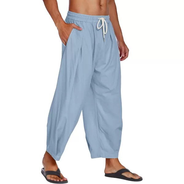 COOFANDY Men's Cotton Linen Harem Pants Drawstring Casual Cropped Trousers Lightweight Loose Beach Yoga Pants with Pockets