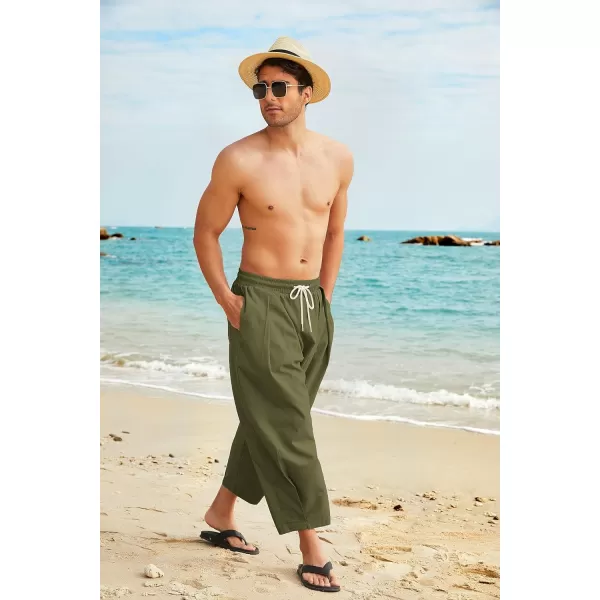 COOFANDY Men's Cotton Linen Harem Pants Drawstring Casual Cropped Trousers Lightweight Loose Beach Yoga Pants with Pockets
