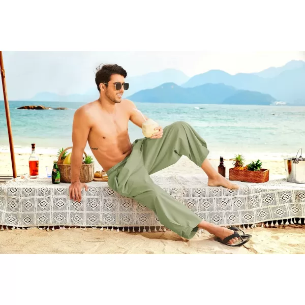 COOFANDY Men's Cotton Linen Harem Pants Drawstring Casual Cropped Trousers Lightweight Loose Beach Yoga Pants with Pockets