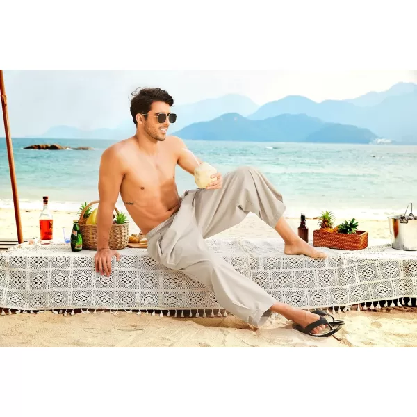 COOFANDY Men's Cotton Linen Harem Pants Drawstring Casual Cropped Trousers Lightweight Loose Beach Yoga Pants with Pockets