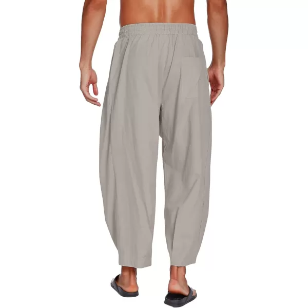 COOFANDY Men's Cotton Linen Harem Pants Drawstring Casual Cropped Trousers Lightweight Loose Beach Yoga Pants with Pockets